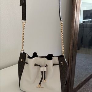 Michael Kors White and Brown Bucket Bag